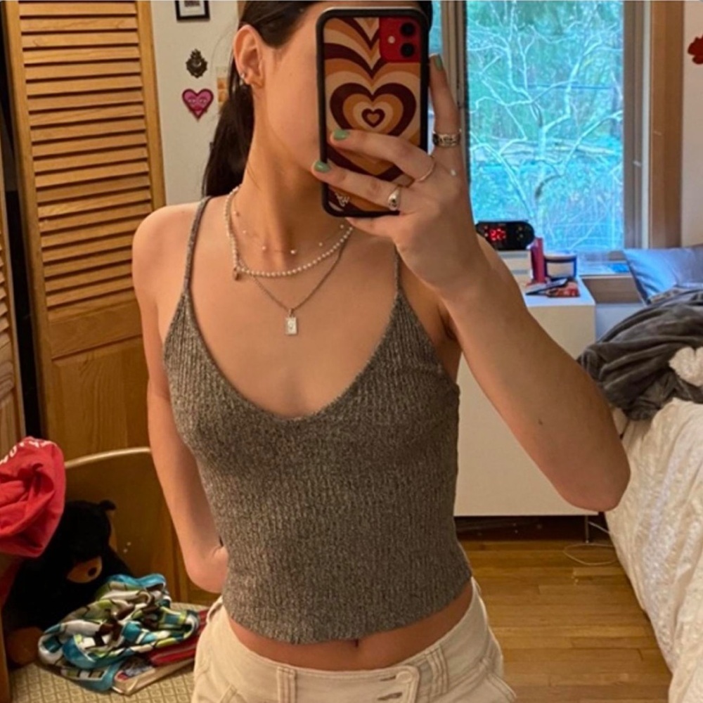 Brandy Melville Knit Heather Grey Baby Tank Top